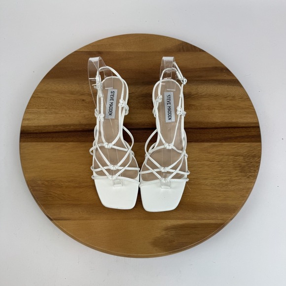 New Womens Steve Madden Sydnee Strappy Pull On White Heeled Sandals Size 6 M - Picture 4 of 8